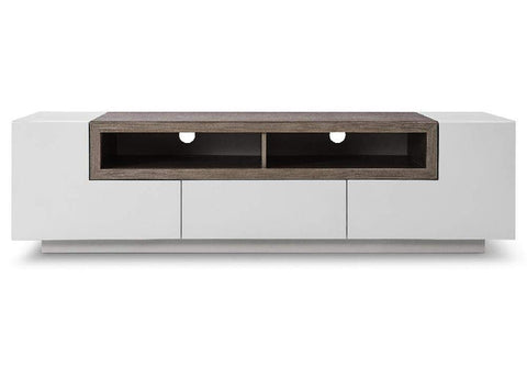 TV002 White Gloss with Dark Oak TV Stand