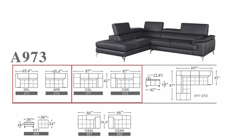 A973 Premium Leather Sectional By J&M