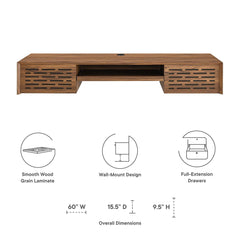 Merit 60" Wall Mount Wood Office Desk