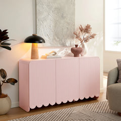Modern Fluted 3-Door Sideboard Cabinet with Adjustable Shelves & Soft-Close Doors