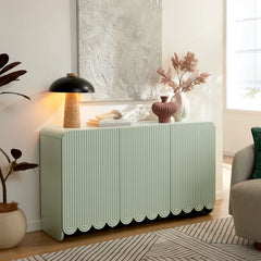 Modern Fluted 3-Door Sideboard Cabinet with Adjustable Shelves & Soft-Close Doors