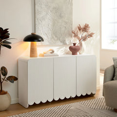 Modern Fluted 3-Door Sideboard Cabinet with Adjustable Shelves & Soft-Close Doors
