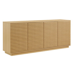 Modern Walnut Fluted 4-Door Sideboard Cabinet & TV Stand