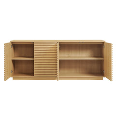 Modern Walnut Fluted 4-Door Sideboard Cabinet & TV Stand