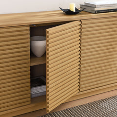 Modern Walnut Fluted 4-Door Sideboard Cabinet & TV Stand