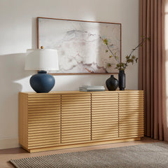 Modern Walnut Fluted 4-Door Sideboard Cabinet & TV Stand