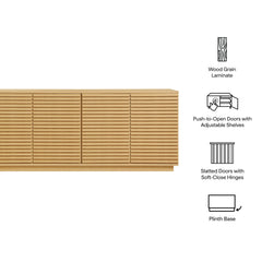 Modern Walnut Fluted 4-Door Sideboard Cabinet & TV Stand