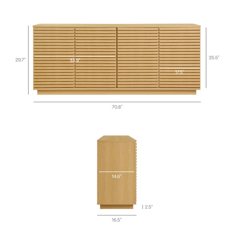 Modern Walnut Fluted 4-Door Sideboard Cabinet & TV Stand