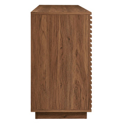 Modern Walnut Fluted 4-Door Sideboard Cabinet & TV Stand