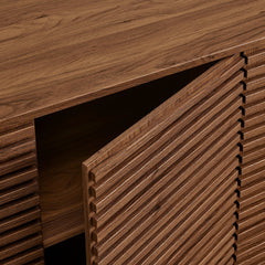 Modern Walnut Fluted 4-Door Sideboard Cabinet & TV Stand