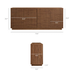 Modern Walnut Fluted 4-Door Sideboard Cabinet & TV Stand